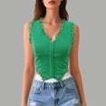 thumbnail image 2 of Womens Camisole Lace Trimmed Slim Fit Button Front Tank Top Back Detail Solid Color Green XS, 2 of 5