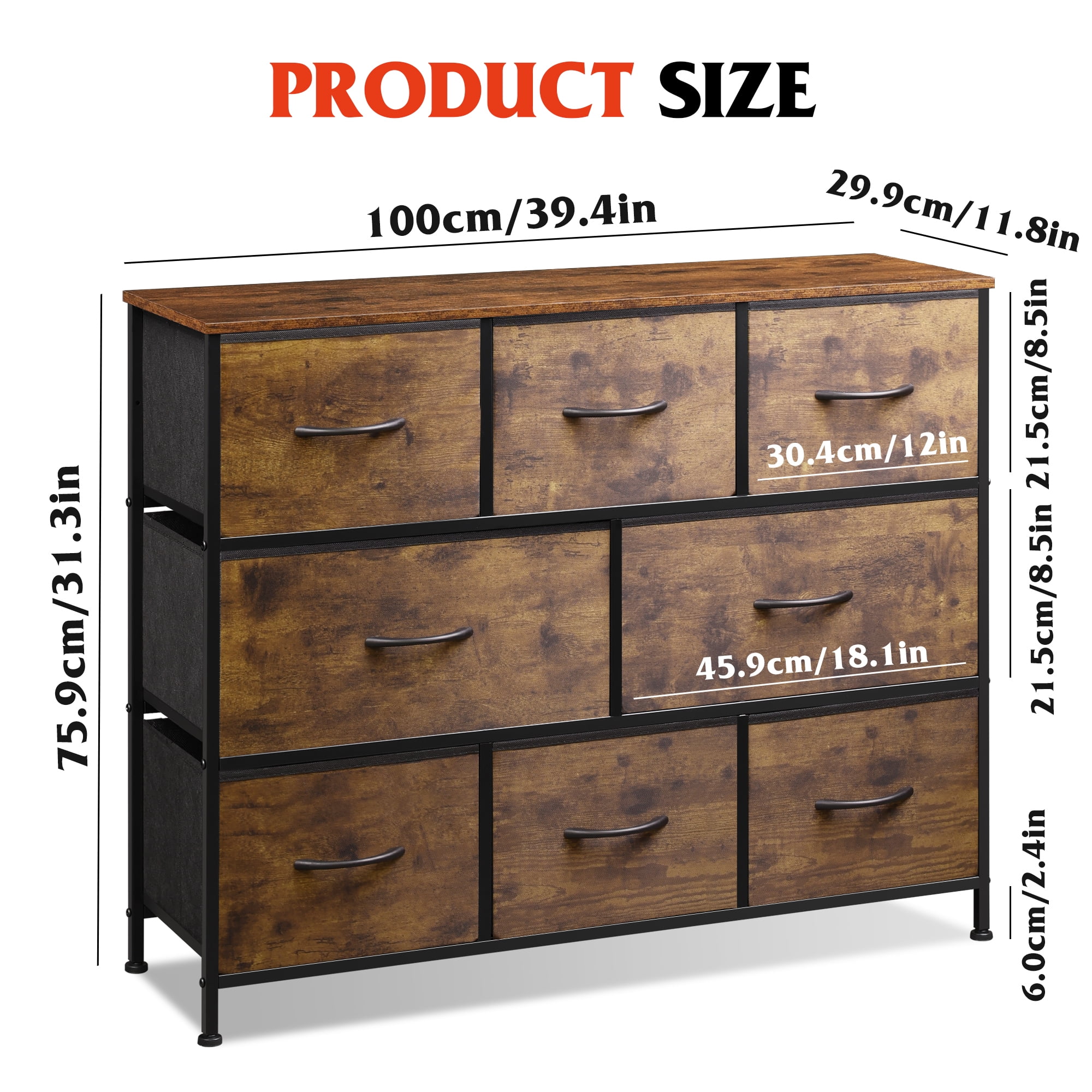 GALAXHERO 8 Drawer Dresser for Bedroom, Fabric Storage Unit, Large Drawer Chest for Entryway & Living Room, Rustic Brown, 59" x 30" x 16"