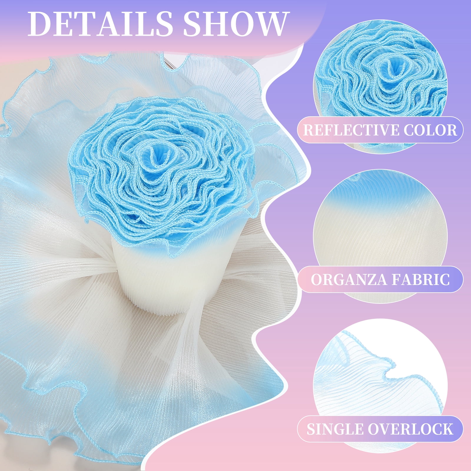 Ruffle Pleated Chiffon Trim, 25 Yards Retro Organza Fabric Trim Tulle Decorative Ruffle Lace Border for DIY Sewing Dress Bag Costume Trimming Craft Cake Decor, Sapphire Blue