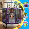 thumbnail image 2 of YORIN Trampoline for Kids, 65'' Toddler Mini Trampoline with Enclosure Net, Basketball Hoop, 5.5FT Indoor/Outdoor Kids Trampoline with Swing, Adjustable Gymnastics Bars, Gifts for Boys Girls, 650LBS, 2 of 9
