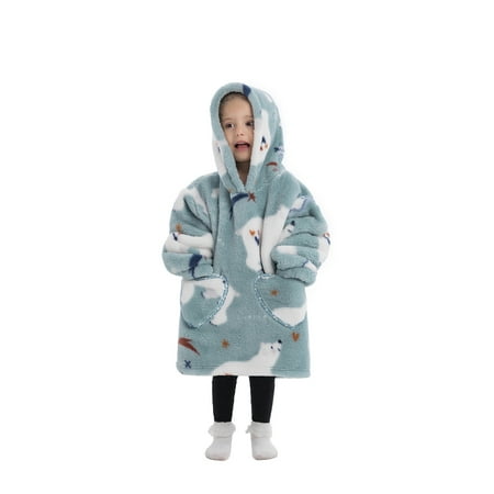 

sdghg Parent-Child Winter Night-Gown Long Sleeve Cartoon Pattern Hooded Plush One-Piece Pajamas
