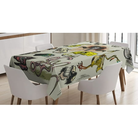 

Modern Tablecloth Animal Skeleton Icons Composition with Gothic Faces Dead Creatures Illustration Rectangular Table Cover for Dining Room Kitchen 52 X 70 Inches Multicolor by Ambesonne