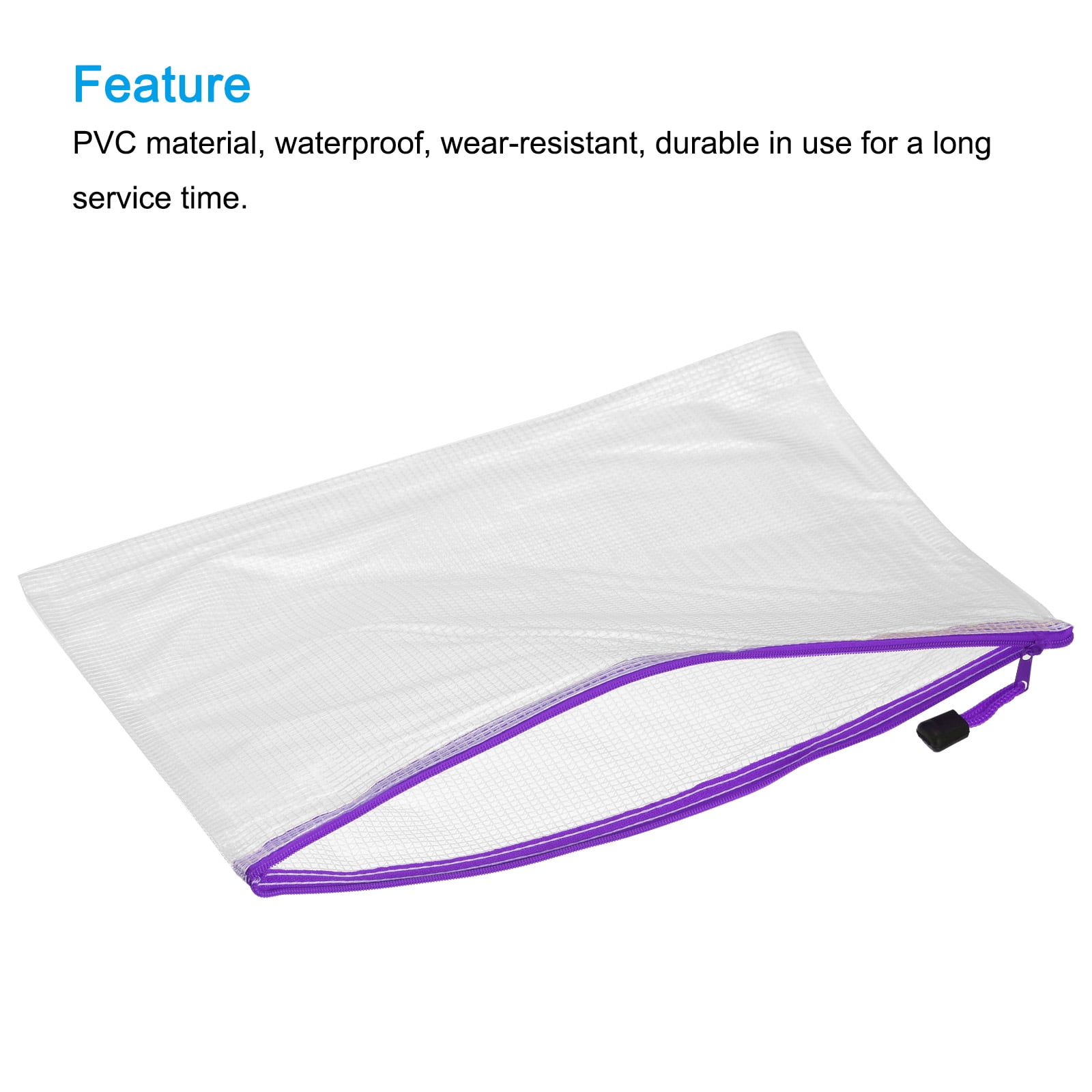 Unique Bargains Mesh Zipper Bag Plastic Zip File Pouch Document Folders Purple