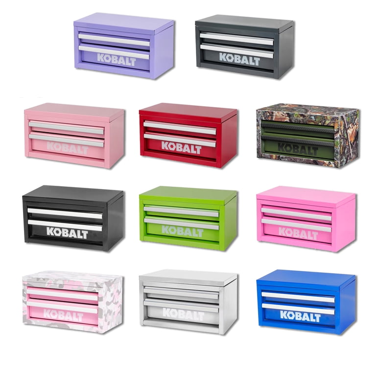 Kobalt, Mini Steel Tool Box, Pink, 2-Drawer with Magnetic Latch