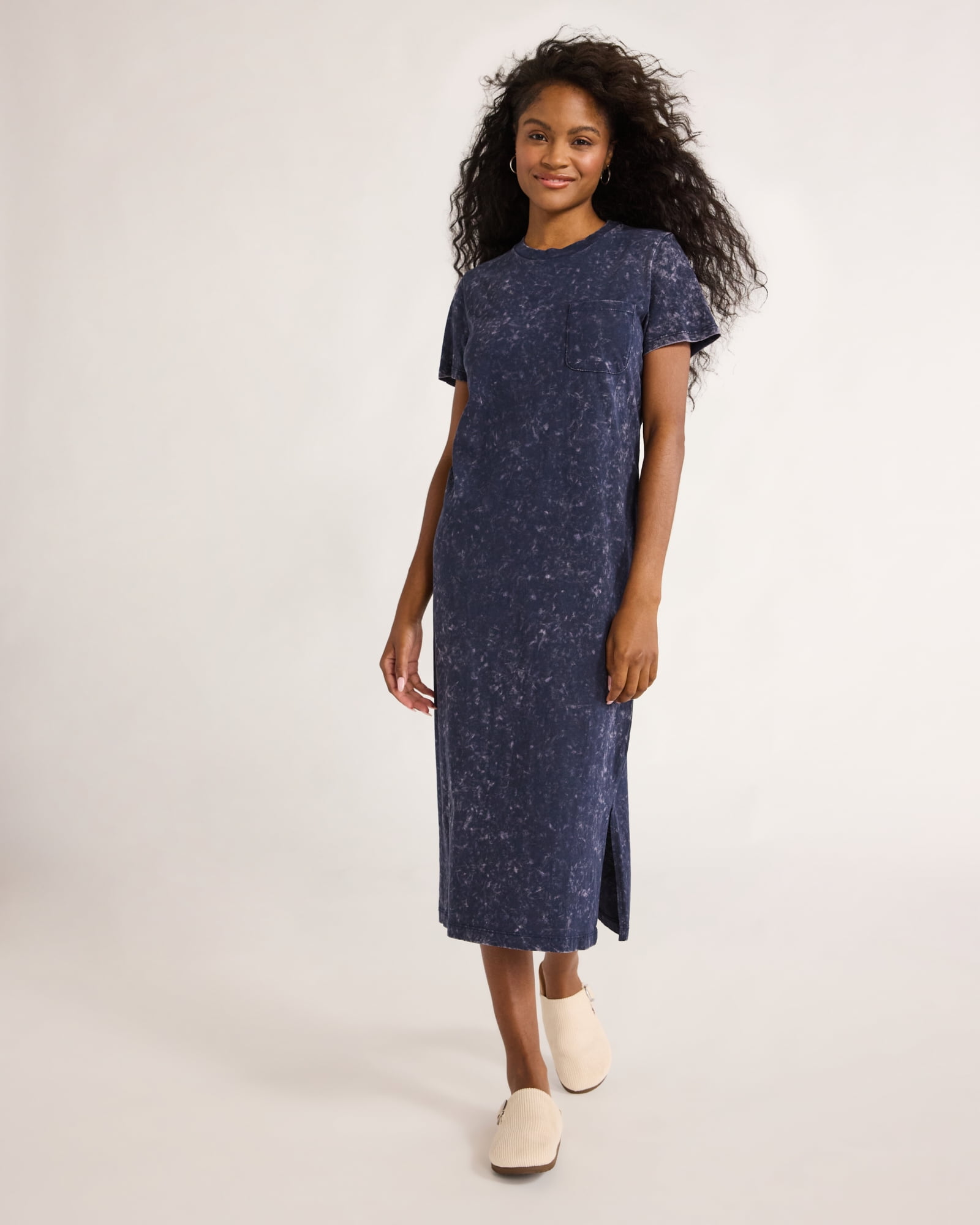 t shirt dress walmart Time and Tru Women's 100% Cotton Midi T-Shirt Dress