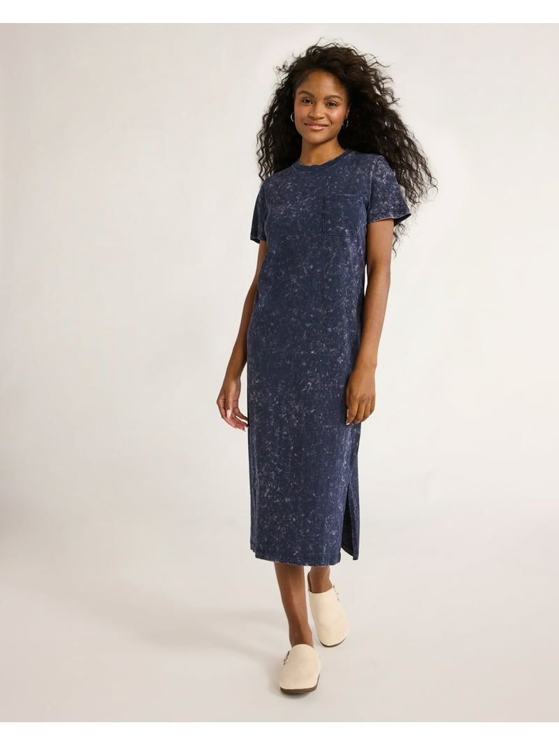 Time and Tru Women's Midi T-Shirt Dress with Short Sleeves