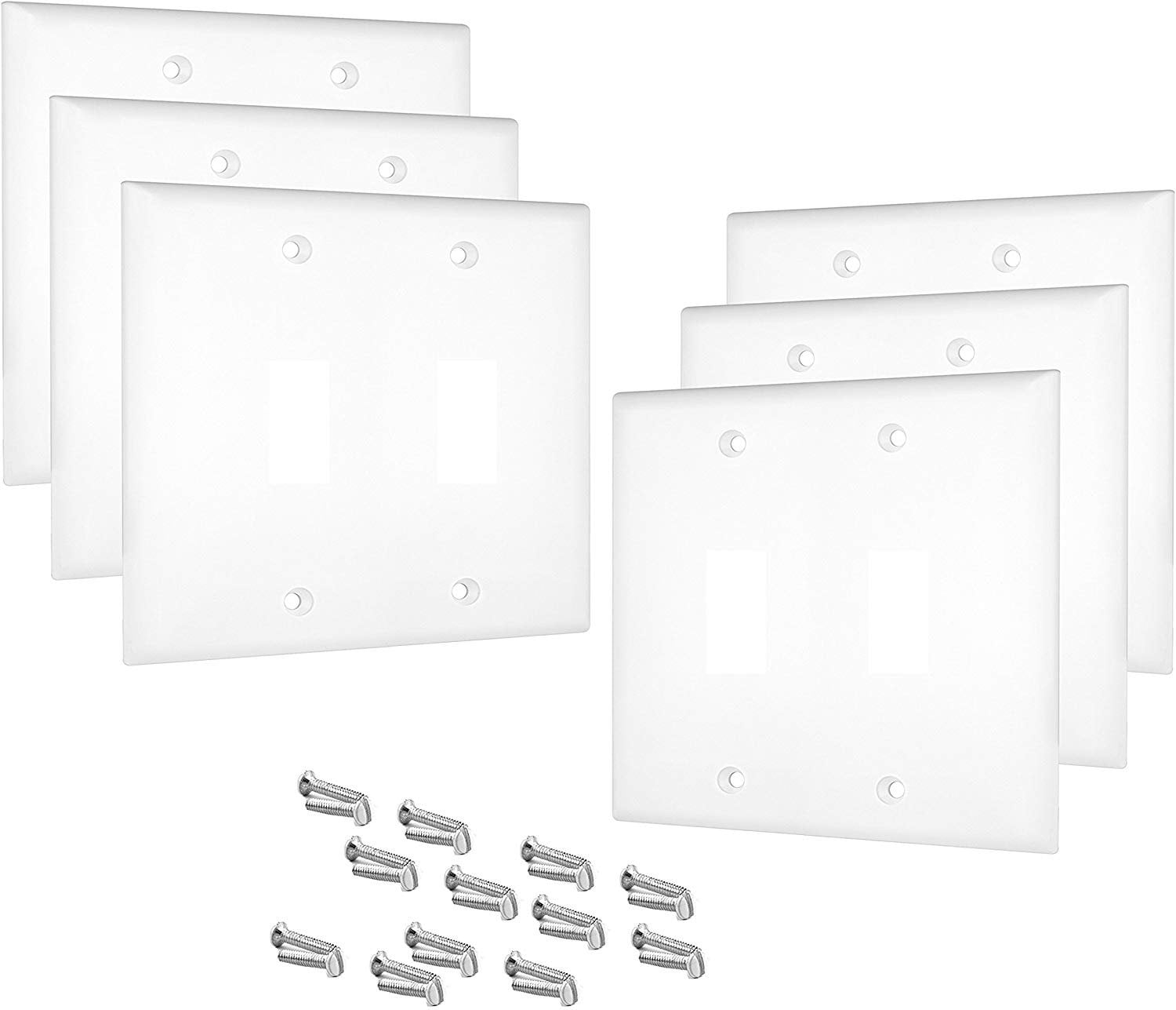 Sleeklighting 6 Pack Plastic White Look Outlet Covers 2 Gang Toggle