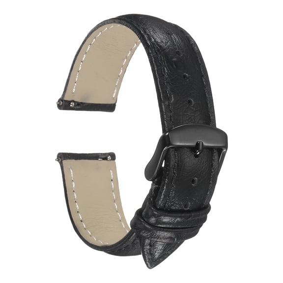 Uxcell Leather Watch Bands, 19mm Width Quick Release Watch Strap Ostrich Pattern Top Grain Replacement Wrist Band Black Buckle for Men Women, Black