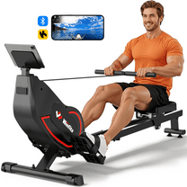 Rowing Machines for Home, 32-Level Adjustable Resistance, Magnetic Rower Exercise Machine with App Supported, 350 LB Weight Capacity, Upgraded Dual Slide Rails with LCD Data Display Screen