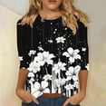 thumbnail image 2 of Floral Print 3/4 Sleeve Tops for Womens Summer Tshirts Casual Crewneck Shirts Fashion Basic Fit Tee, 2 of 5