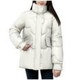 thumbnail image 3 of Jinhomg Women Winter Down Puffer Coat Warm Cozy Double Closure Stand Collar Padded Jacket Casual Solid Long Sleeve Outerwear with Pockets White M, 3 of 7
