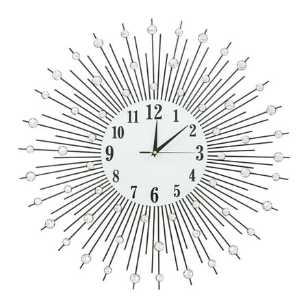 Metal Crystal Starburst Sun Glam Round Black Wall Clock