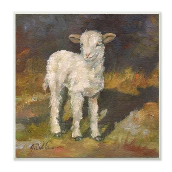 Stupell Soft and Sweet Baby Lamb and Shadow Oil Painting Wall Plaque Art, 12 x 12, Proudly A - 12 x 12