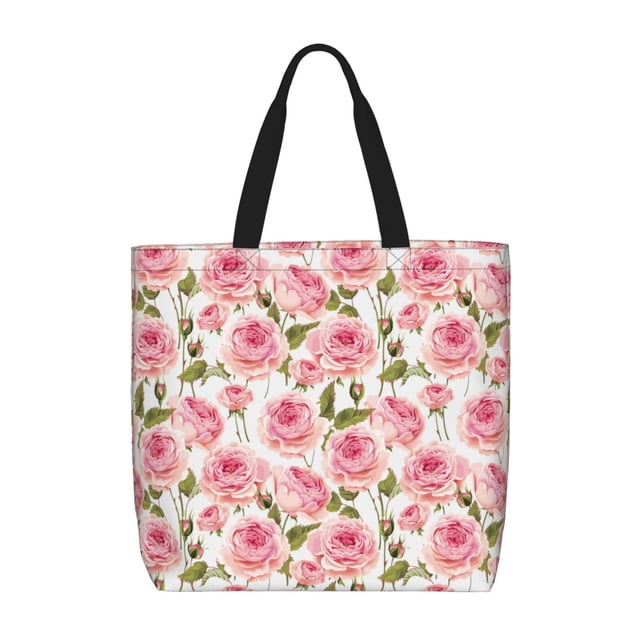 Fotbe Rose Flowers Bolsa Tote con Estampado para Mujer, Bolsos con Cremallera, Bolsa de Hombro Casual de Gran Capacidad con Bolsillos Internos