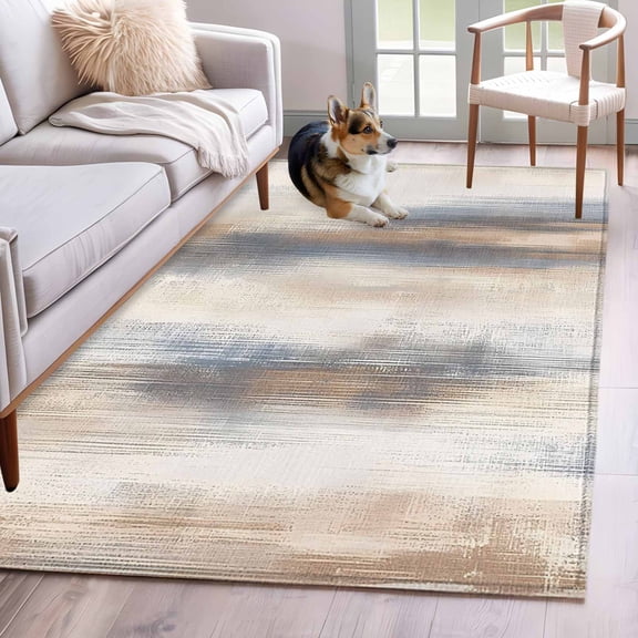 Area Rug for Living Room, Beige Gray Non-Slip Indoor Large Carpet for Bedroom/Dining Room, Abstract Grunge Mottled Neutral Texture Washable Low-Profile Rectangle Floor Mat Runner Rugs - 2.7 x 5 Ft
