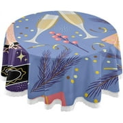 SKYSONIC Wineglass Round Tablecloth,Washable Oil Proof Table Cover for Kitchen Holiday Party Wedding Picnic Decoration