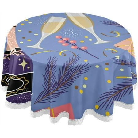 SKYSONIC Wineglass Round Tablecloth,Washable Oil Proof Table Cover for Kitchen Holiday Party Wedding Picnic Decoration