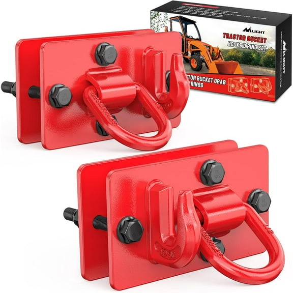 Nilight 2Pcs Tractor Bucket Hooks with Tie Down Ring, Grade 70 Grade Forged Steel Bolt-On Grab Hook with Back Plates for Tractor Bucket RV UTV Truck MBS 15000 lbs, Red