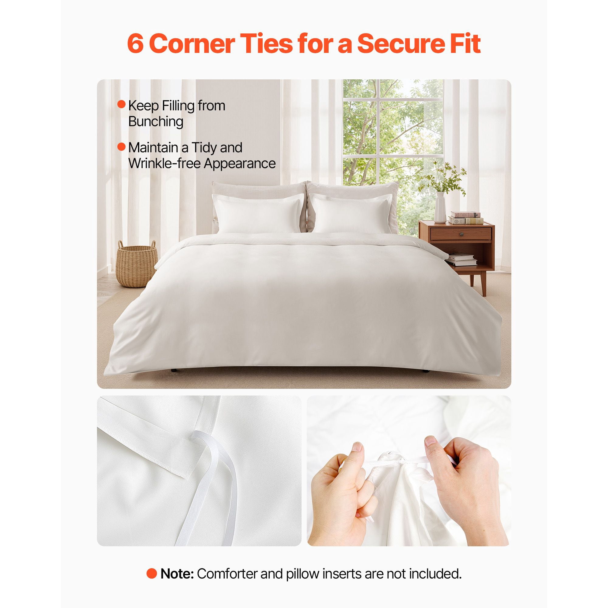 3-Piece King Duvet Cover Set 100% Pure Cotton Double Zipper 6 Corner Ties for Bedroom Guest Room