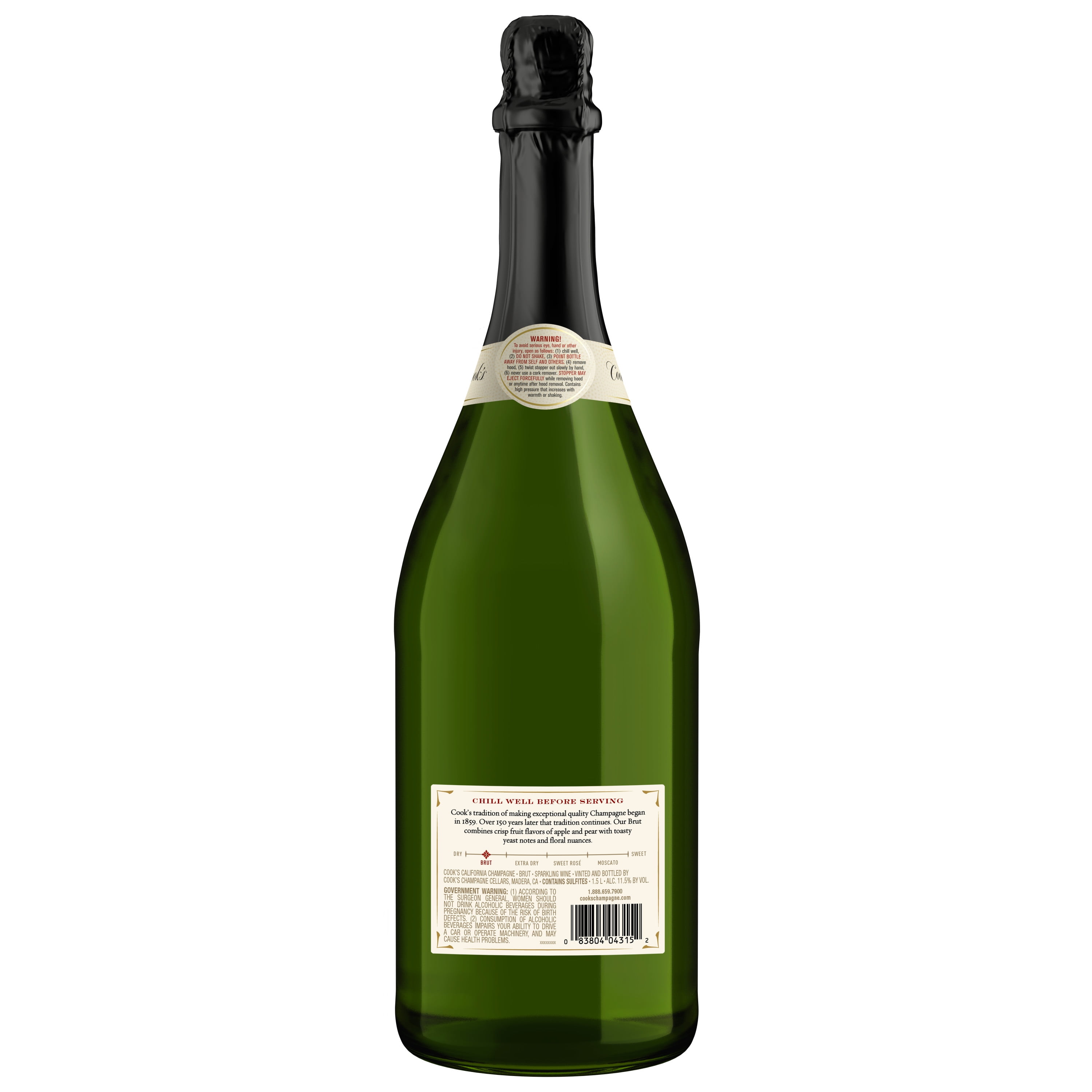 Cook's California Champagne Brut White Sparkling Wine, 1.5 L Bottle, 11.5%  ABV 