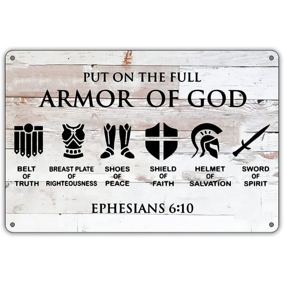 Funny Put on The Full Armor of God Metal Tin Sign Wall Decor, Farmhouse Rustic Christian Sign for Home Decor Gifts