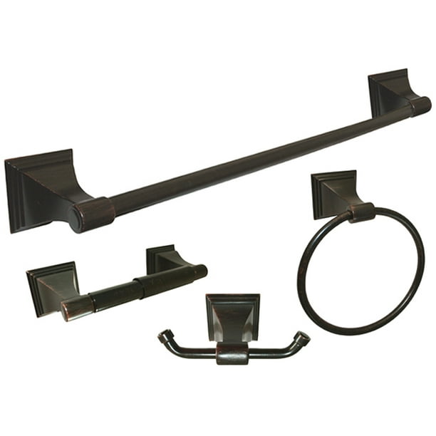 Dark Oil Rubbed Bronze 4 Piece Bathroom Accessory Kit w/ 24" Towel Bar