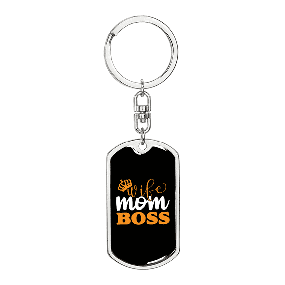 To My Wife  Wife Mom Boss Yellow Stainless Steel or 18k Gold Premium Swivel Dog Tag Keychain