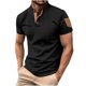 thumbnail image 2 of Playeras Elvqul de Caballero Negro Lino Playa Manga Corta sin Estampado con Solapa Botones, 2 of 9
