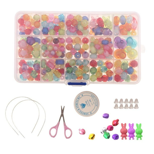 350 piezas Juego de de joyería Accesorios Juguetes para niños Niña Juguete de joyería DIY + 1 pieza de hilo elástico + 20 piezas de broche de