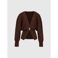 thumbnail image 5 of Suéter de punto con botones para mujer, Jersey elegante de manga larga con cuello en V, holgado y cálido, ropa de calle alta para otoño, 2024, 5 of 5