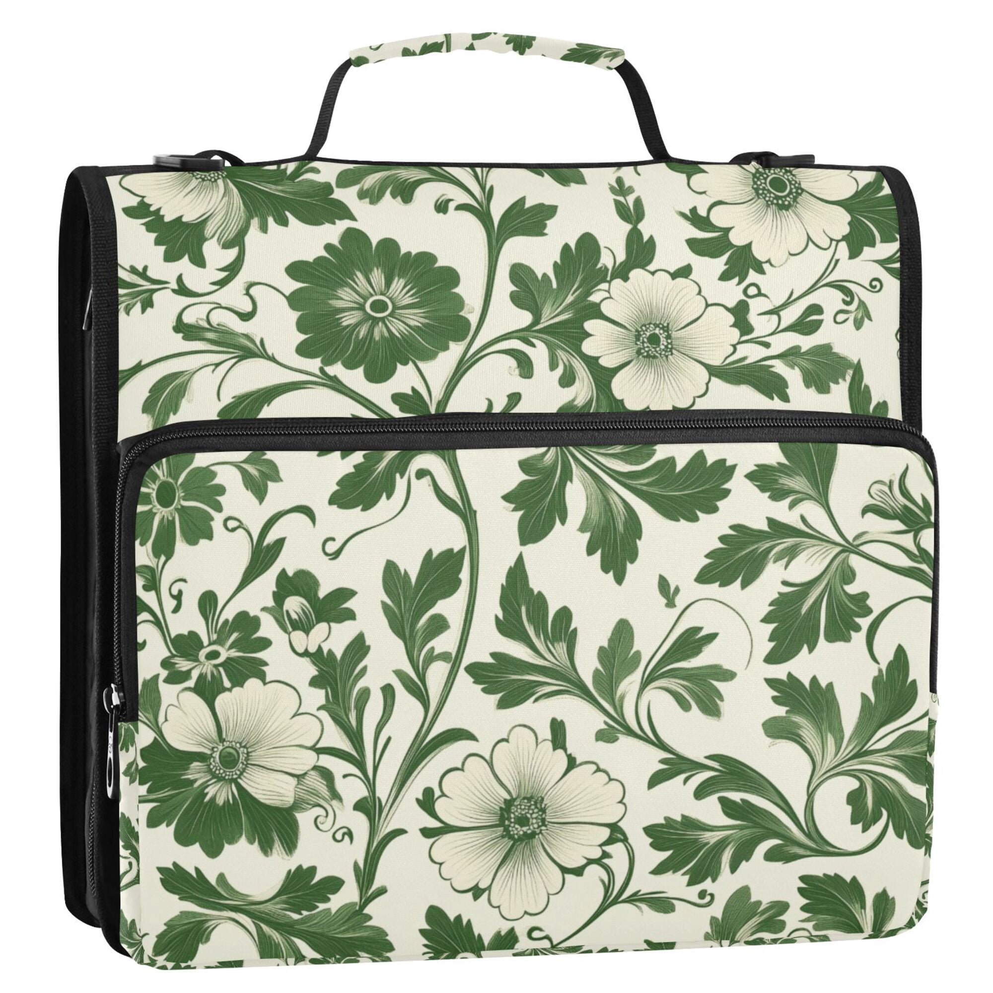 FORMRS Zipper Binder with Shoulder Strap 2-inch Ring 500 Sheet Capacity File Bag, Green Floral
