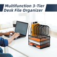 thumbnail image 3 of DALTACK 3-Tier Mesh Desk File Organizer, Stackable Letter Tray with 5 Vertical File Holders, Multifunction Desktop Organizer for Home Office Supplies, 3 of 6