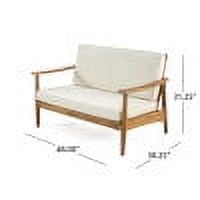 Outdoor Double Sofa and Coffee Table Leisure Combination Set, Acacia Wood Conversation Furniture for Patio Garden, Teak and Beige