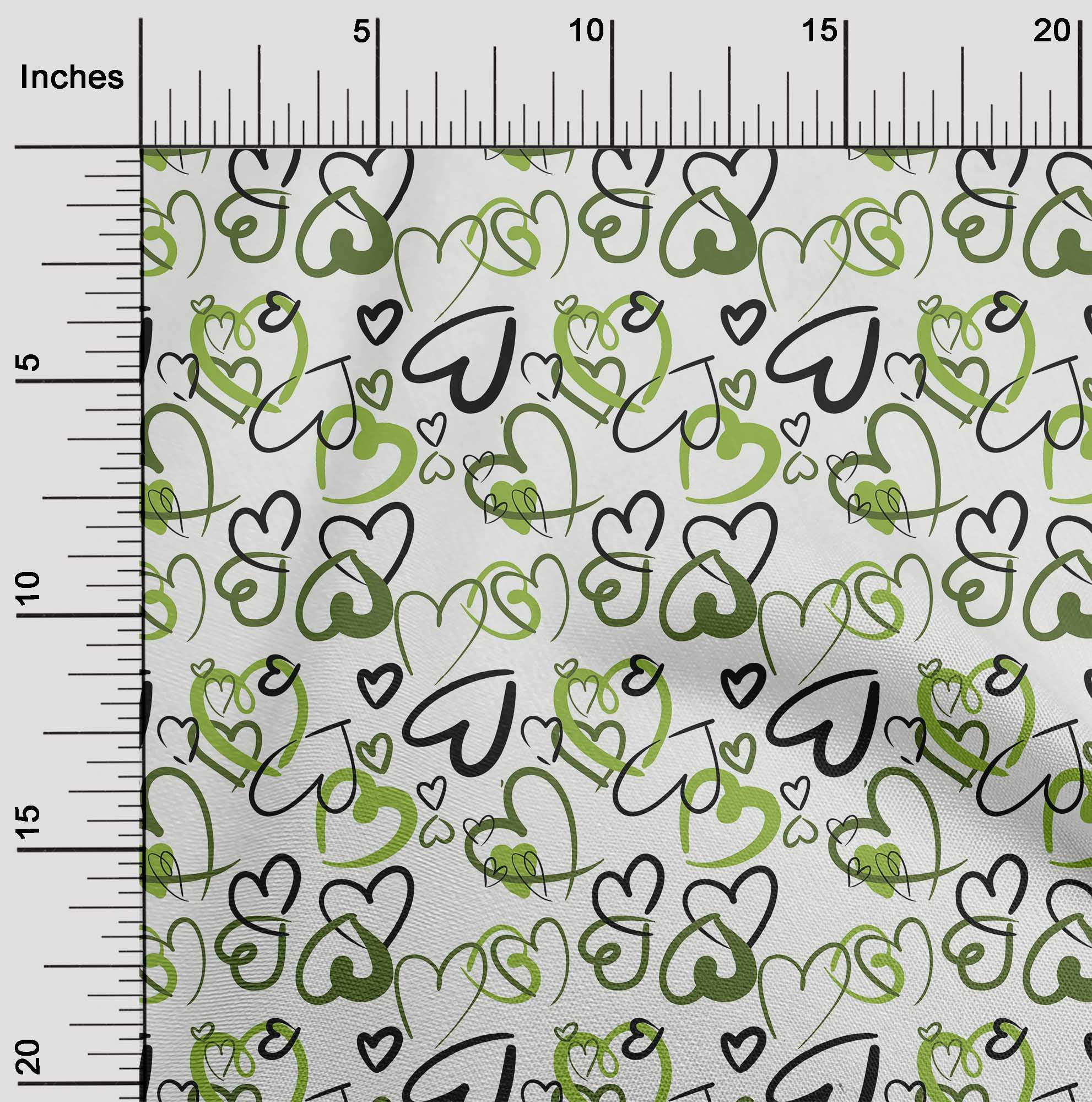 oneOone Polyester Spandex Green Fabric Valentine Heart Sewing Fabric By The Yard Printed Diy Clothing Sewing Supplies 56 Inch Wide