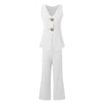 thumbnail image 3 of Women's 2 Piece Outfits Sleeveless Suit Vest And Wide Leg Pants Business Casual Sets Womens Outfits Dressy Casual Dressy Pant Suits for A Wedding Winter Pant Suits for Women Dressy plus Size Weavers, 3 of 4