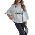 thumbnail image 1 of Ponchos con Mangas de Murciélago para Mujer, Abrigo Tipo Guisante, Cuello Alto, Capa, Chaqueta, Elegante Abrigo de Lana con Cinturón. Gris S, 1 of 8