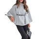 thumbnail image 1 of Ponchos con Mangas de Murciélago para Mujer, Abrigo Tipo Guisante, Cuello Alto, Capa, Chaqueta, Elegante Abrigo de Lana con Cinturón. Gris S, 1 of 8