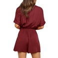 thumbnail image 2 of Short Sleeved V-Neck Women Casual Jumpsuit Buttons Rompers Summer Female One Piece Shorts With Pocket, 2 of 3