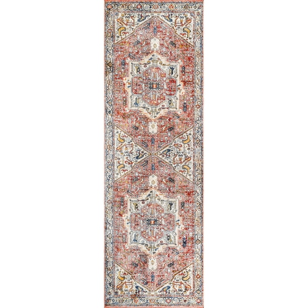 nuLOOM Harriet Vintage Medallion Fringe Runner Rug, 2' 6" x 8', Orange