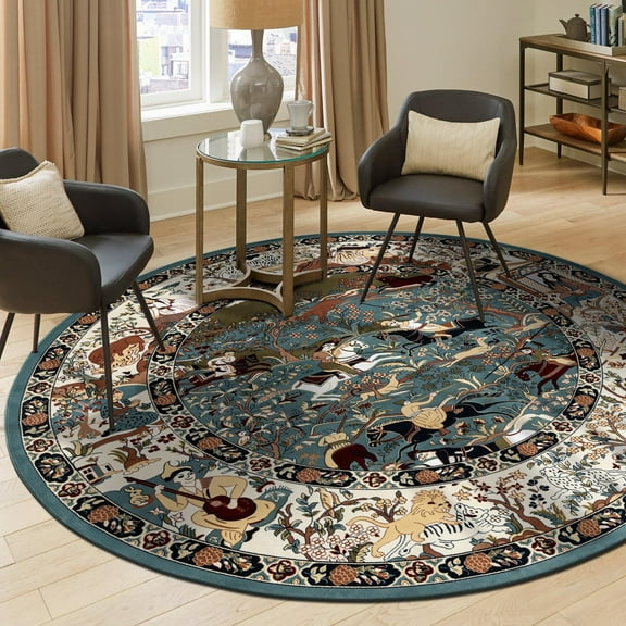 Unique Loom Narenj Collection Area Rug - Birmingham (7' 10" Round Blue/Burgundy)