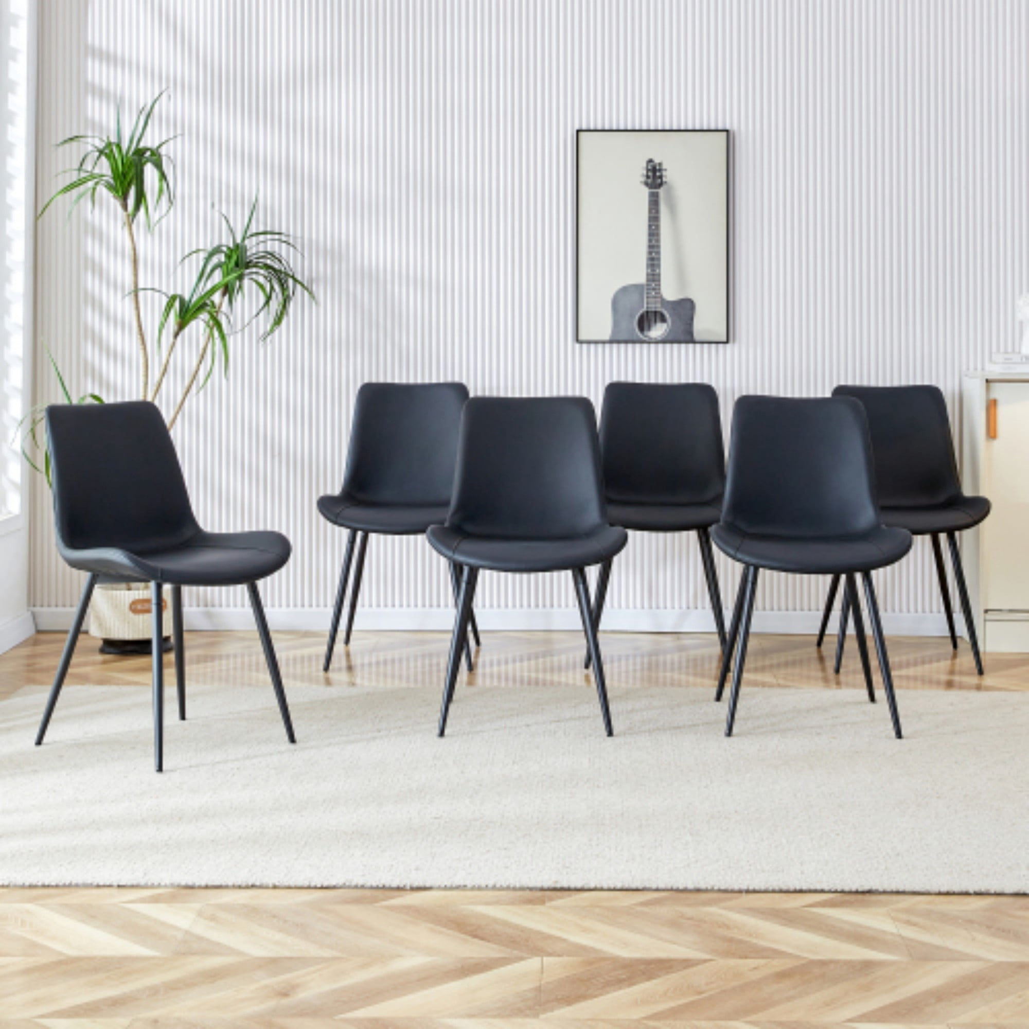 SUDICA Black Faux Leather Dining Chairs Set of 6 with Metal Legs and Wide Seats for Home