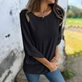 thumbnail image 4 of Lenpel Women's 3/4 Length Sleeve Tops Crew Neck Solid Color Casual T Shirts Fall Fashion Tunic Blouses, 4 of 7