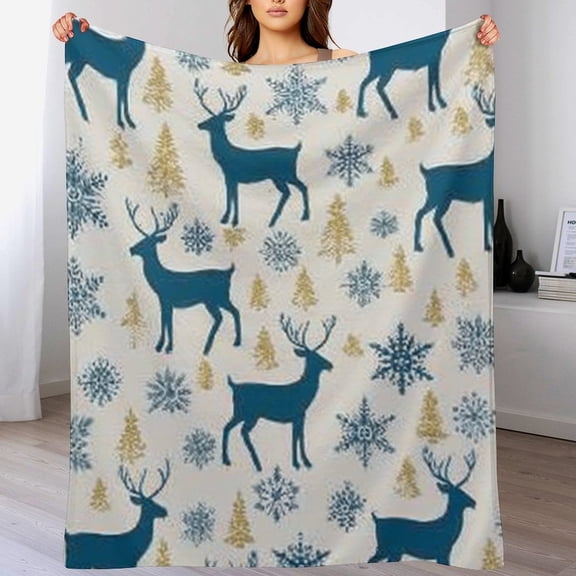 RKSupls Christmas Throw Blanket,Soft Flannel Reindeer Snowflakes Blanket,Fuzzy Warm Cozy Winter Blanket for Couch Bed Home Decor,50x60 in