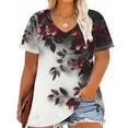 thumbnail image 3 of Women's Plus Size Shirts Casual Gradient Color Blouses Top V-Neck Fashion Floral Print Short Sleeve T-shirt Summer Loose Breathable Oversized Pullover Tops Print 01 5XL, 3 of 5