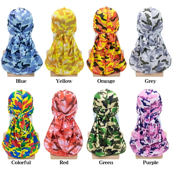 Janrevotw 1 Pack Silky Durag with Long Tail and Wide Straps Colorful 360 Waves Doo Rags Durag Cap for Men and Women Hip Hop Rapper