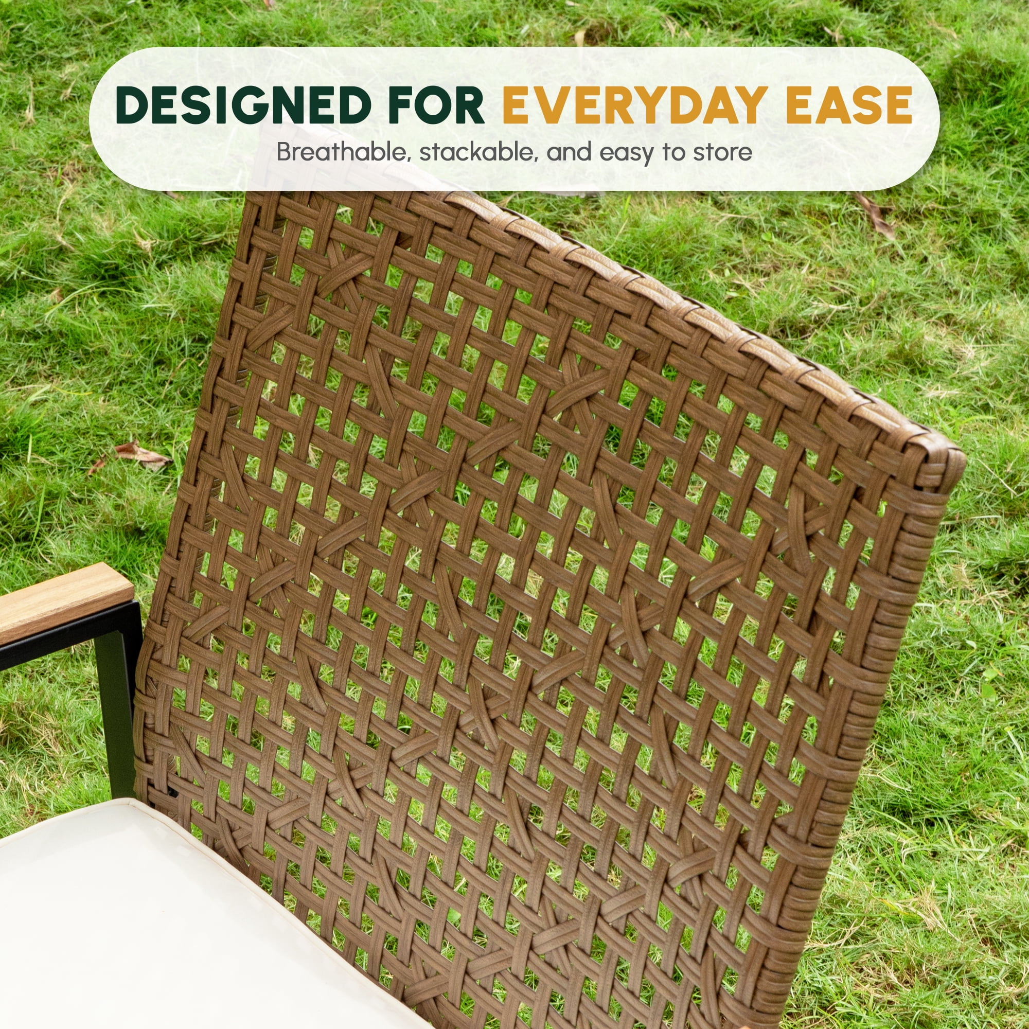 Leumius 5 Piece Patio Dining Set,All Weather Outdoor Dining Table Set with 4 Cushion Chairs,Patio Conversation Set with Acacia Wood Table Top and Umbrella Hole,Yellow