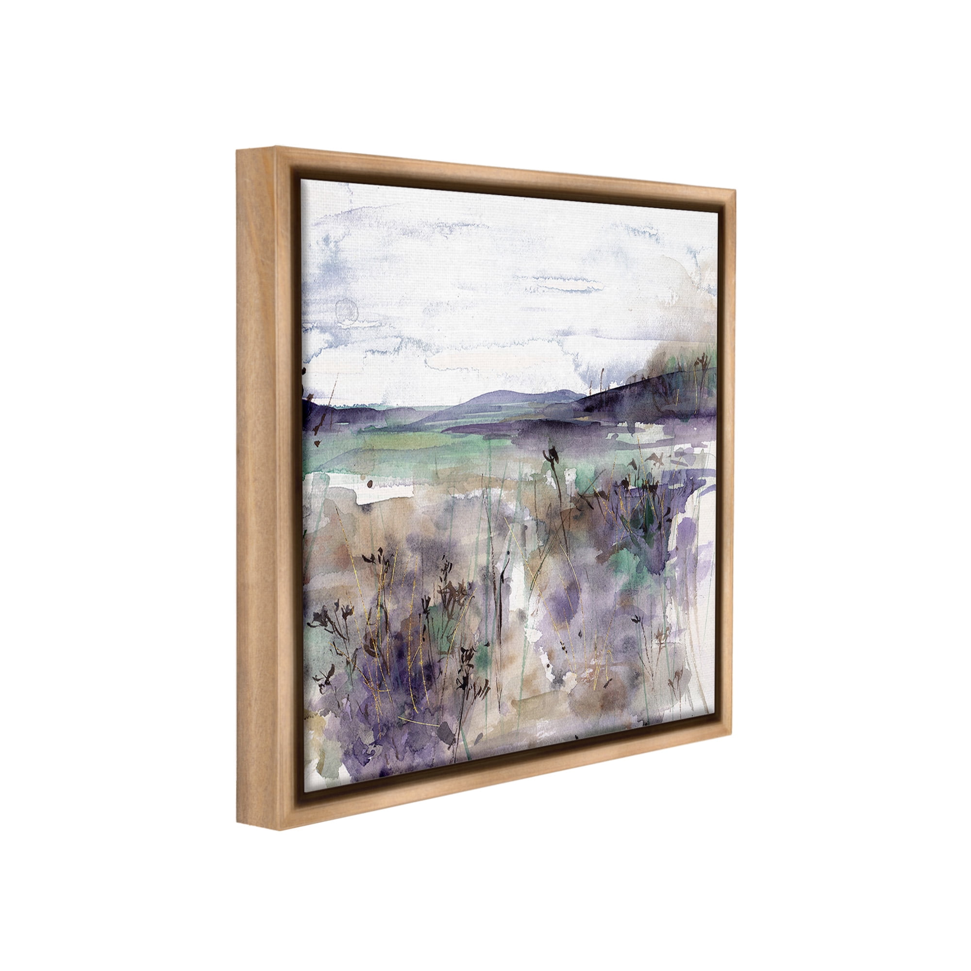 Stupell Industries Purple Mountain Distortion Landscape Painting Brown Floater Framed Canvas Art Print Wall Art, 18 x 18