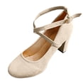 thumbnail image 6 of HEWUQI Womens Closed Toe Suede Heels Cross Ankle Strap Slingback Block Pumps Comfortable Elegant Party Wedding Dressy Shoes Beige Size 9, 6 of 6