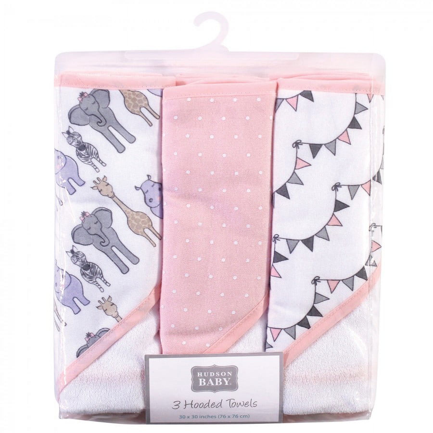 Hudson Baby Infant Hooded Towels, Pink Safari, 3 Pack photo 2