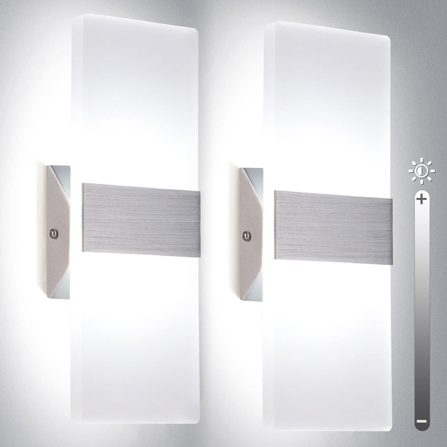 Modern Wall Sconces, Dimmable Wall Sconces Set of 2 Wall Mounted Lights 12W 6000K Cool White Hardwired Wall Sconce Lighting for Bedroom Bedside Living Room Stairway Hotel
